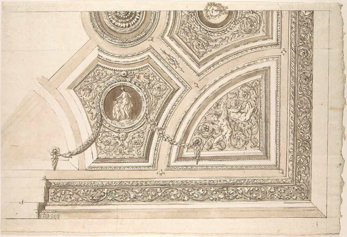 Design for a Ceiling Decoration, attributed to Giocondo (Giuseppe) Albertolli (Italian, Bedano 1742–1839 Milan), Pen and gray-brown ink, brush and wash, on heavy laid paper 