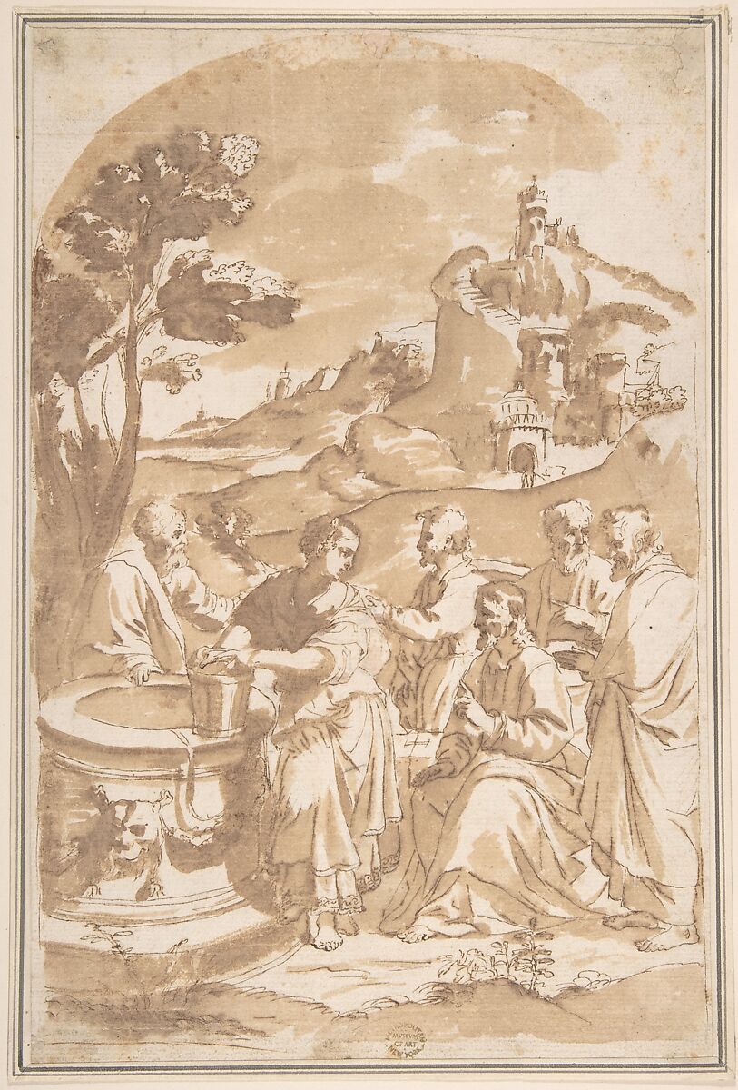 Christ and the Woman of Samaria, Anonymous, Italian, 16th century (Italian, active Central Italy, ca. 1550–1580), Pen and brown ink, brush and wash 