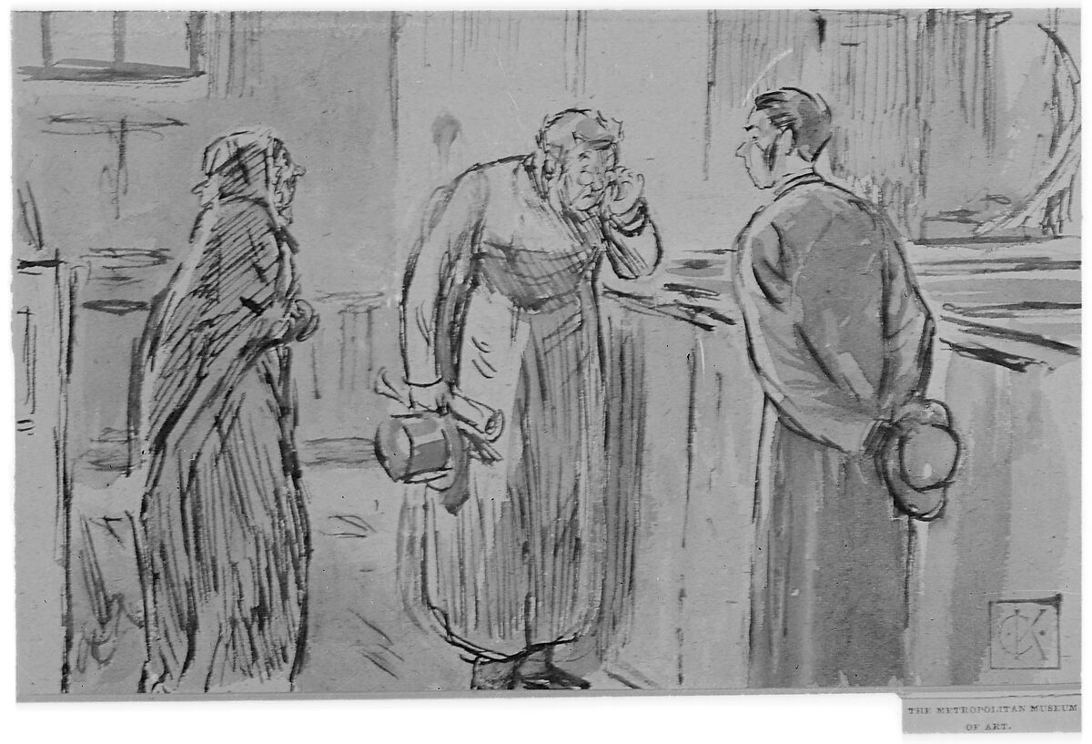 A Vicar and a Curate, Charles Samuel Keene (British, Hornsey, Middlesex 1823–1891 London), Pen and brown ink, brush and gray wash, touches of white gouache (bodycolor)