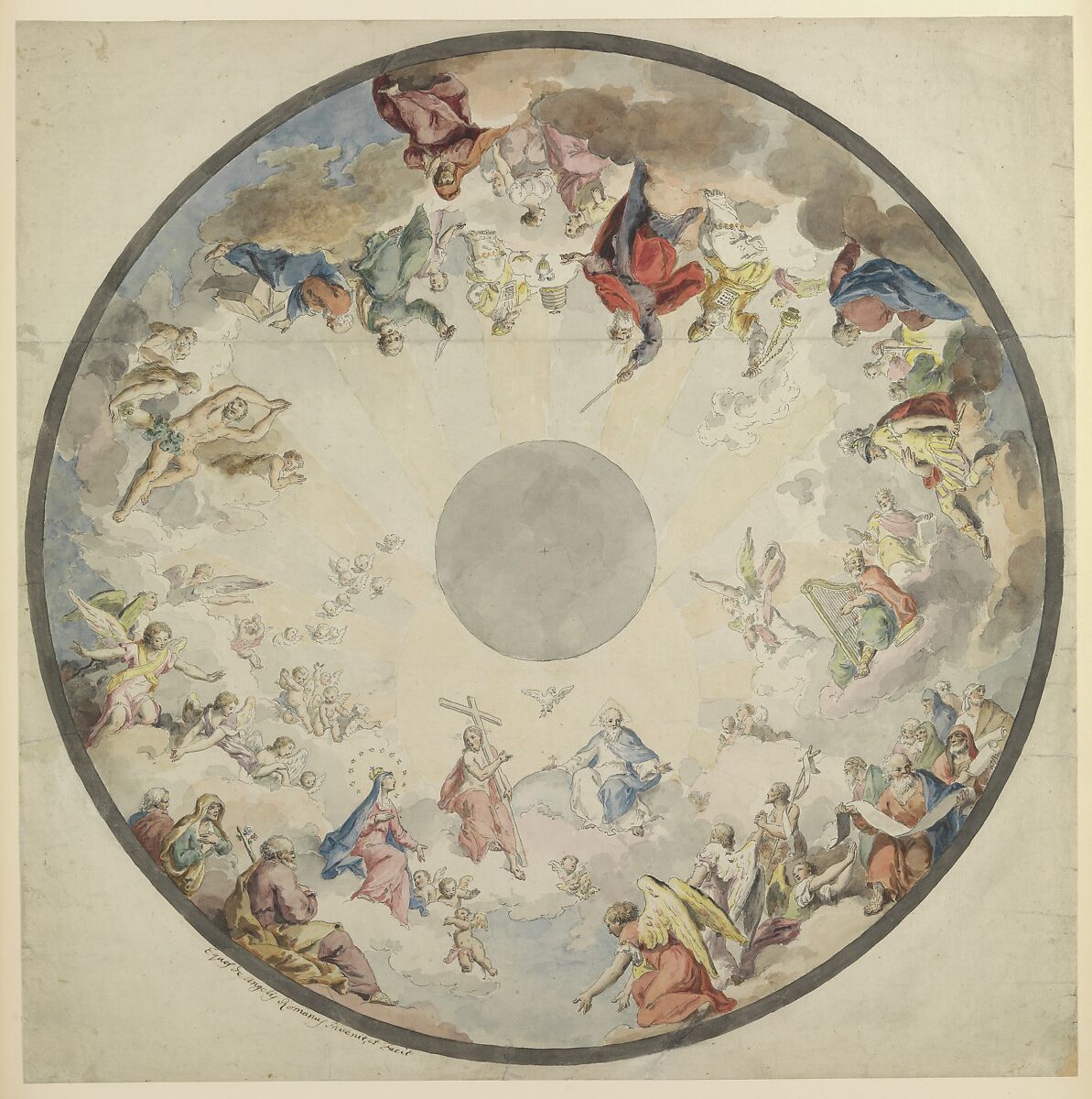 Design for a Cupola with Old and New Testament Figures, Pietro de Angelis (Italian, fl. 1769–ca. 1825), Watercolor 