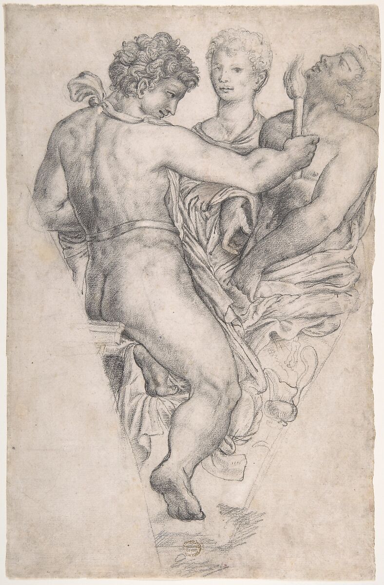 Composition for a Spandrel, Anonymous, Italian, 16th century (Italian, active Central Italy, ca. 1550–1580), Black chalk 