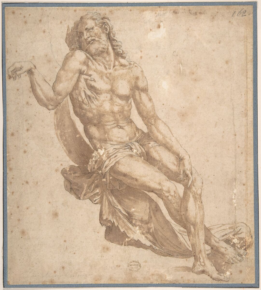 Study for Christ in The Entombment, Bartolomeo Neroni (Il Riccio) (Italian, Siena 1505/15–1571 Siena), Brush and brown wash, over black chalk 