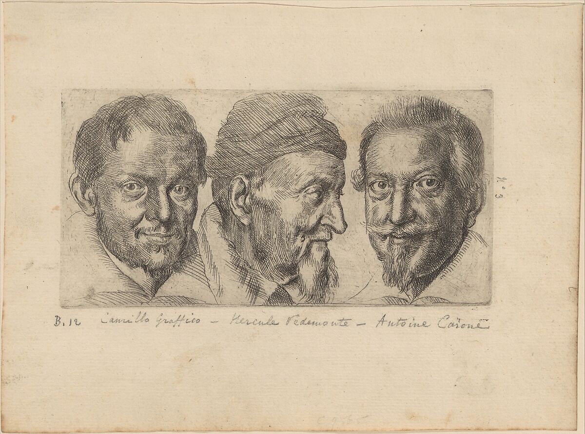Three portraits possibly representing Camillo Graffico, Ercole Pedemonte and Antonio Carone, Ottavio Leoni (Il Padovano) (Italian, Rome 1578–1630 Rome), Etching 