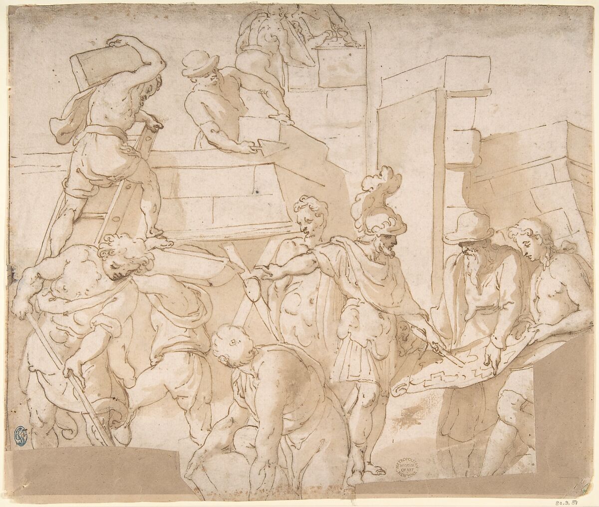 Building, Attributed to Cesare Nebbia (Italian, Orvieto ca. 1536–1614 Orvieto), Pen and brown ink, brush and brown wash, over leadpoint 