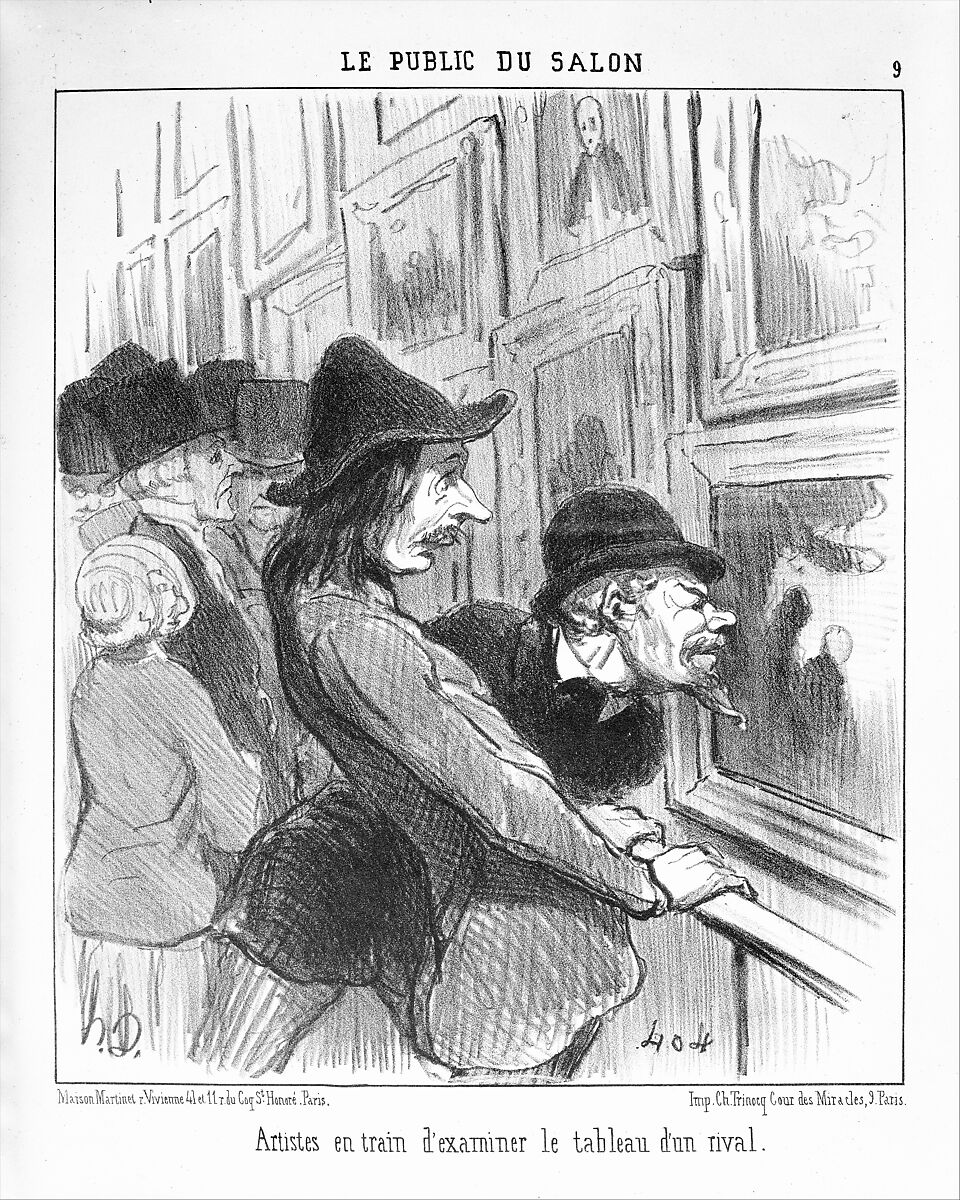 Artists Examining the Work of a Rival (Artistes en train d'examiner le tableau d'un rival), from Le Public du Salon, published in "Le Charivari", Honoré Daumier (French, Marseilles 1808–1879 Valmondois), Lithograph; second state of two (Delteil) 