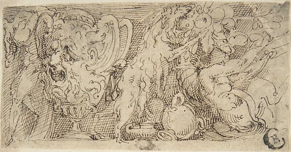 Design for a Frieze with a Grotesque Vase and Festoon with a Ram and Putto.