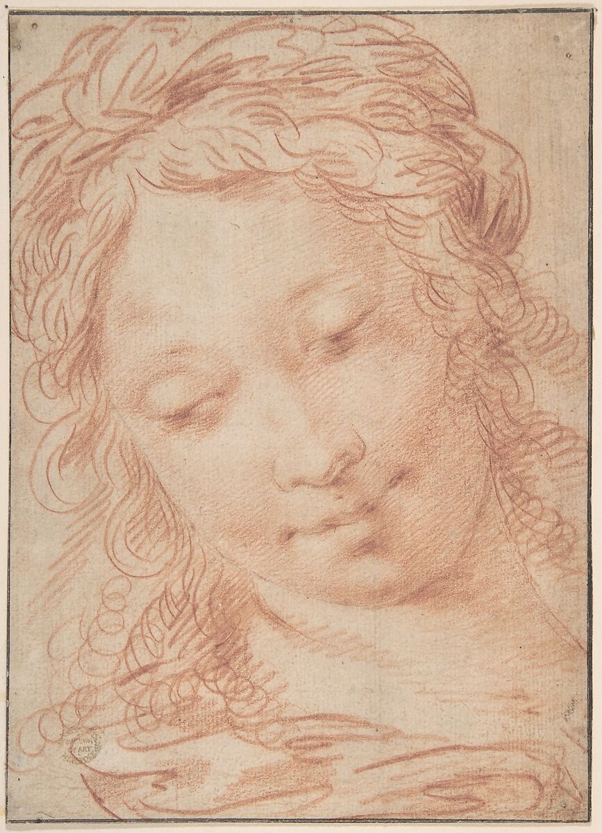 Female Head, Anonymous, Italian, Roman-Bolognese, 17th century, Red chalk 