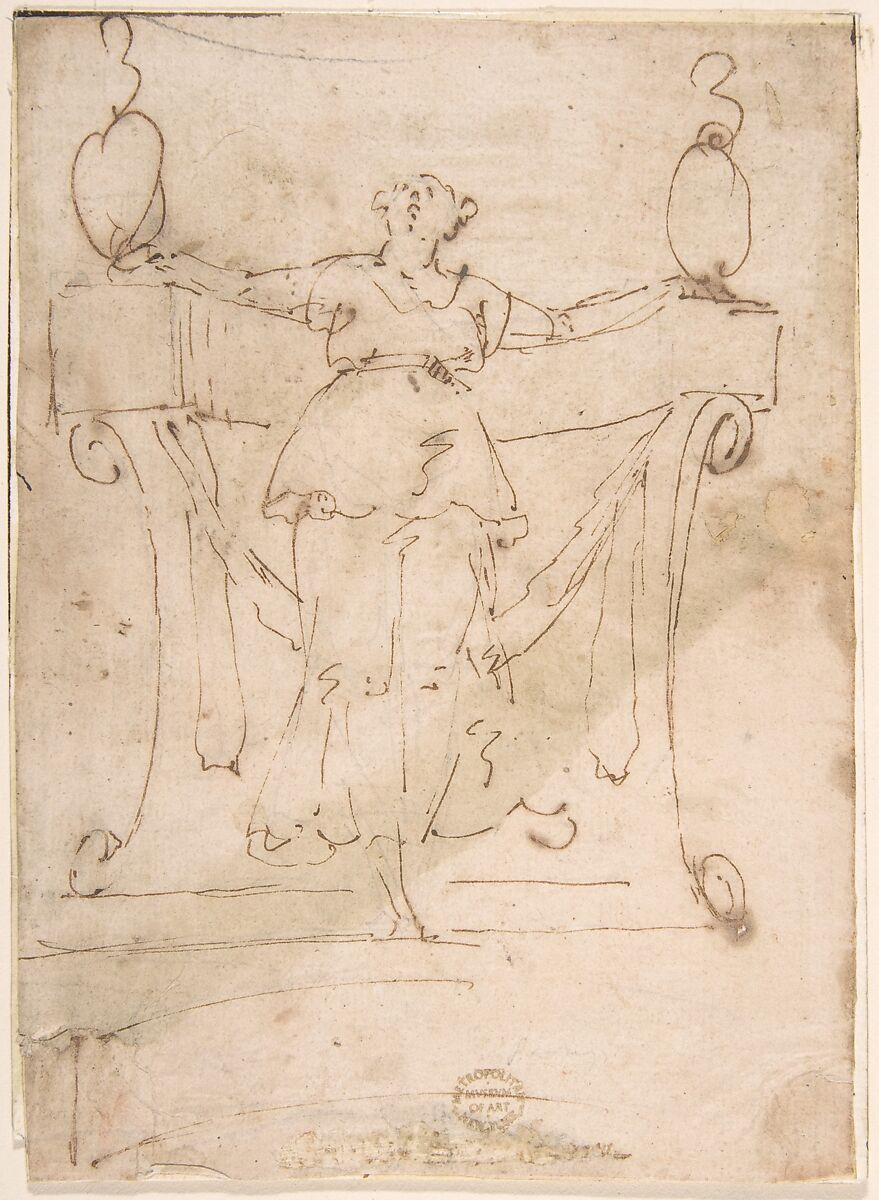Female Figure, Anonymous, Italian, 16th century (Italian, active Central Italy, ca. 1550–1580), Pen and brown ink 