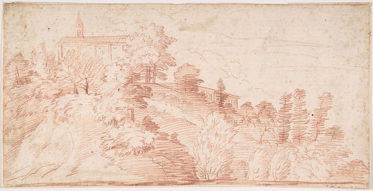 Landscape, Giovanni Larciani ("Master of the Kress Landscapes") (Italian, 1484–1527), Red chalk 