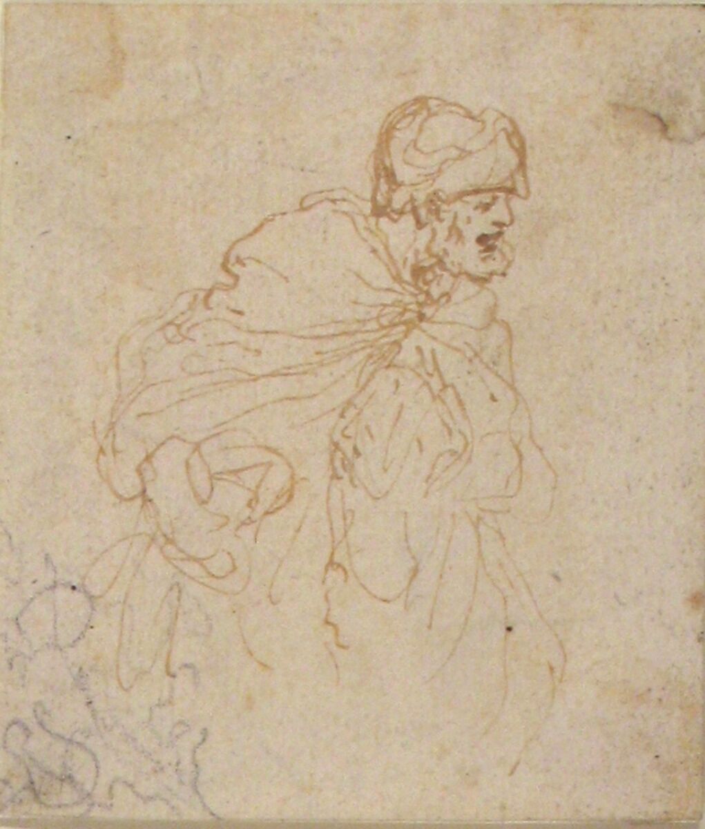 A Bearded Man in a Cloak and Turban Facing Right., Stefano della Bella (Italian, Florence 1610–1664 Florence), Pen and light brown ink; a few strokes in graphite at lower left corner
