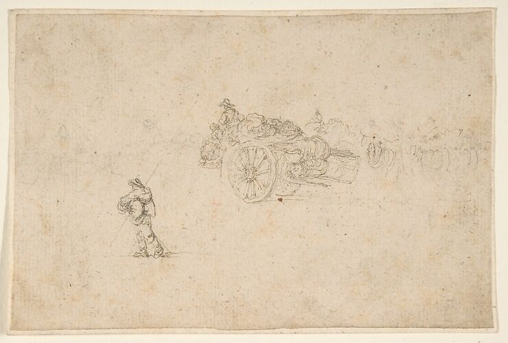 A Loaded Wagon and Several Human Figures.