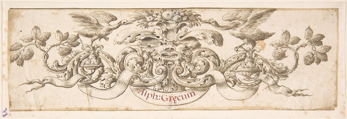 Design for a Vignette Accompanying a Publication on the Greek Alphabet, attributed to or after Stefano della Bella (Italian, Florence 1610–1664 Florence), Pen and brown ink 