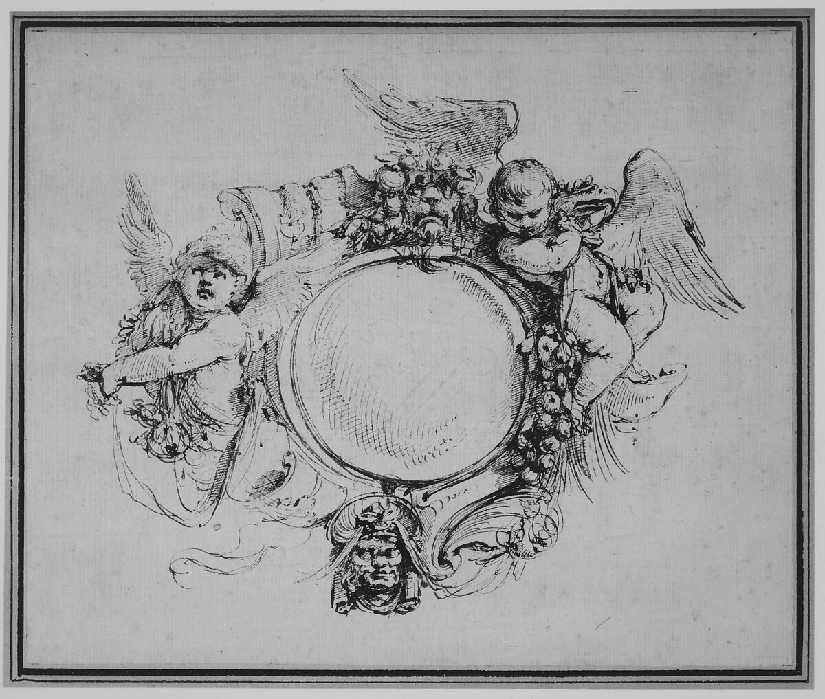 Design for a Cartouche with a Variant, Carlo Bianconi (Italian, Bologna 1732–1802 Milan), Pen and black ink