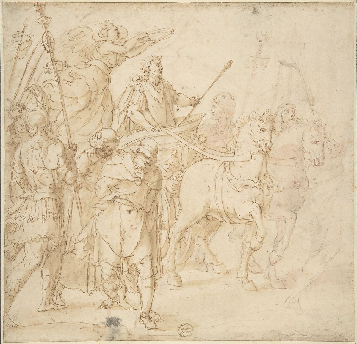 Roman Triumph, Circle of Taddeo Zuccaro (Italian, Sant&#39;Angelo in Vado 1529–1566 Rome), Pen and brown ink, brush and brown wash 