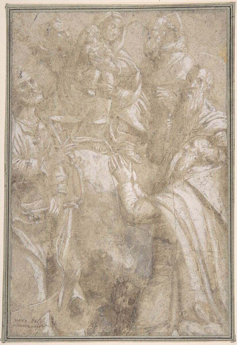 Adoration of the Madonna and Child, Anonymous, Italian, 15th to 16th century, Brush and brown ink with Chinese white 