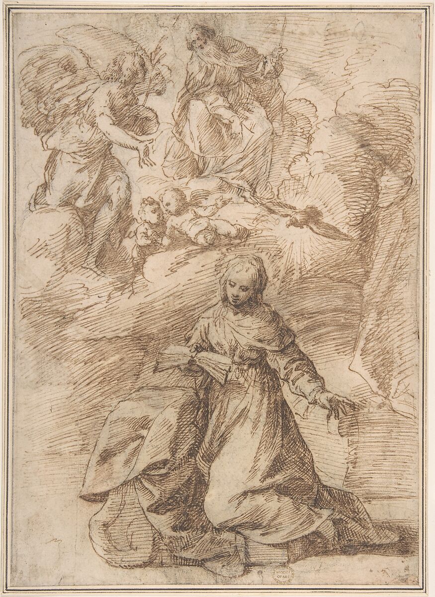 Annunciation, Anonymous, Italian, 17th century, Pen and brown ink 