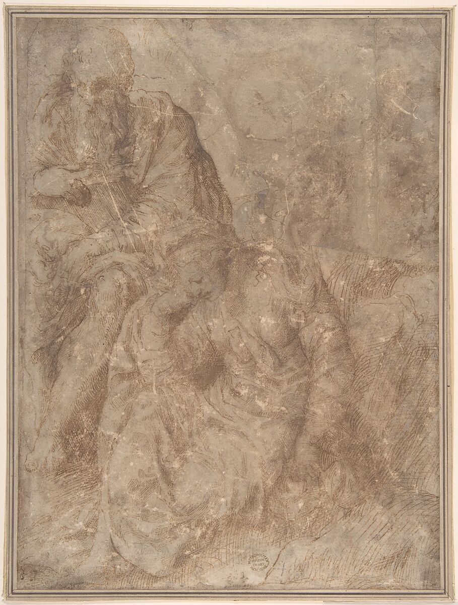 Woman and Old Man Seated, Anonymous, Italian, 16th century (Italian, active Central Italy, ca. 1550–1580), Pen and brown ink 