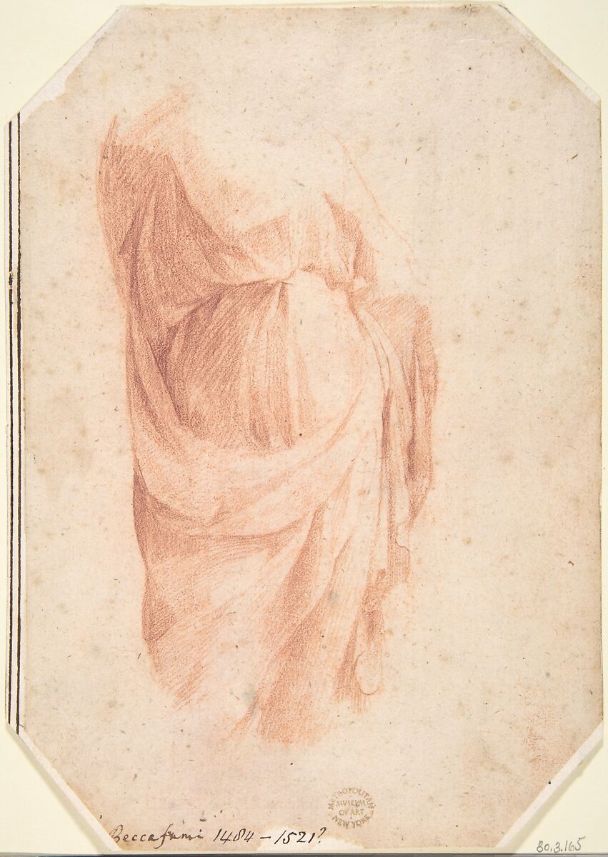 Study of Drapery (Probably After the Antique), Circle of Domenico Beccafumi (Italian, Cortine in Valdibiana Montaperti 1484–1551 Siena), Red chalk 