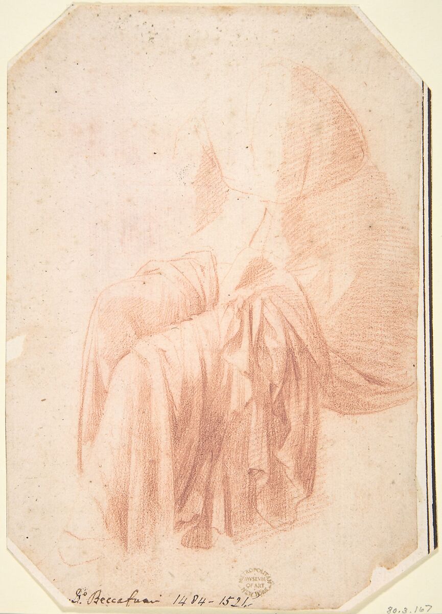 Study of Drapery (Probably After the Antique), Circle of Domenico Beccafumi (Italian, Cortine in Valdibiana Montaperti 1484–1551 Siena), Red chalk 