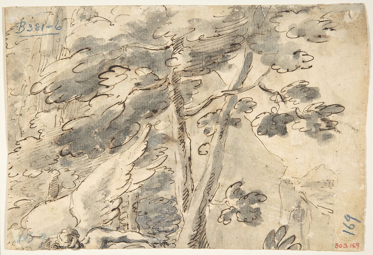 Naval Battle (recto); Forest with Angel (verso), Anonymous, Italian, 16th century (Italian, active Central Italy, ca. 1550–1580), Pen and brown ink (recto); pen and brown ink, brush and gray wash (verso)