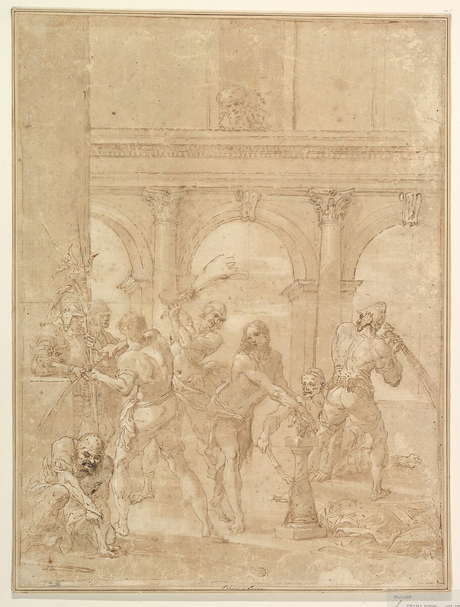 Scourging of Christ, Aureliano Milani (Italian, Bologna 1675–1749 Bologna), Pen and brown ink, washed 