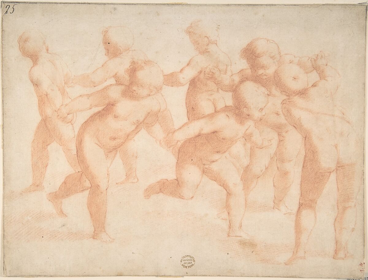 Children Dancing, Anonymous, Italian, 16th century (Italian, active Central Italy, ca. 1550–1580), Red chalk 
