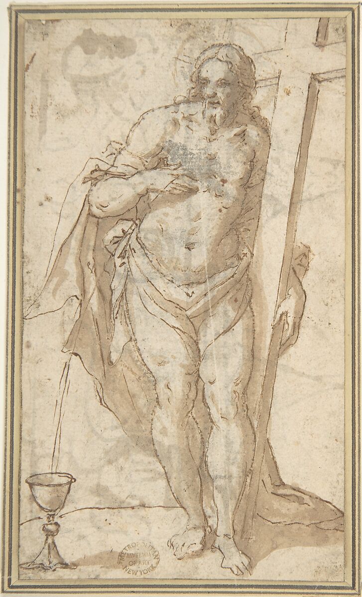 Figure of Christ, Anonymous, Italian, Bolognese, Bistre, pen and wash 