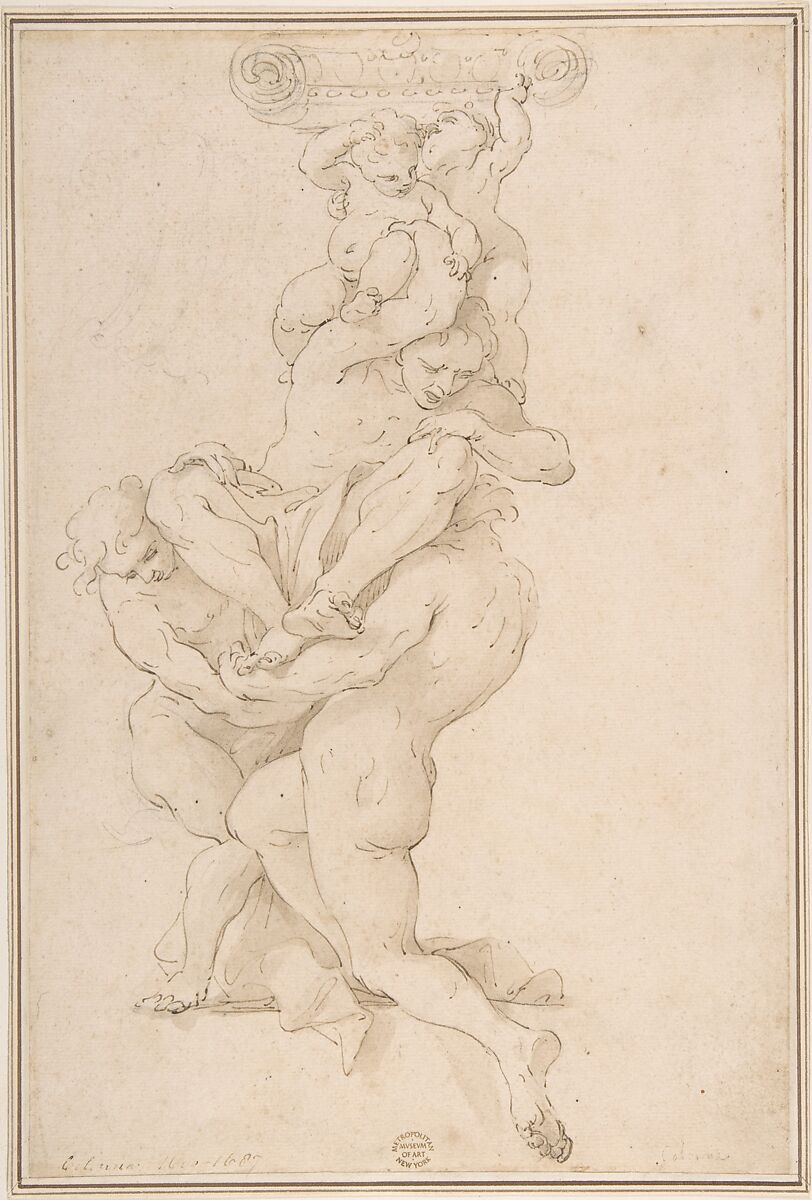 Design for Sculpture, Anonymous, Italian, 17th century, Pen and brown ink, brown wash 