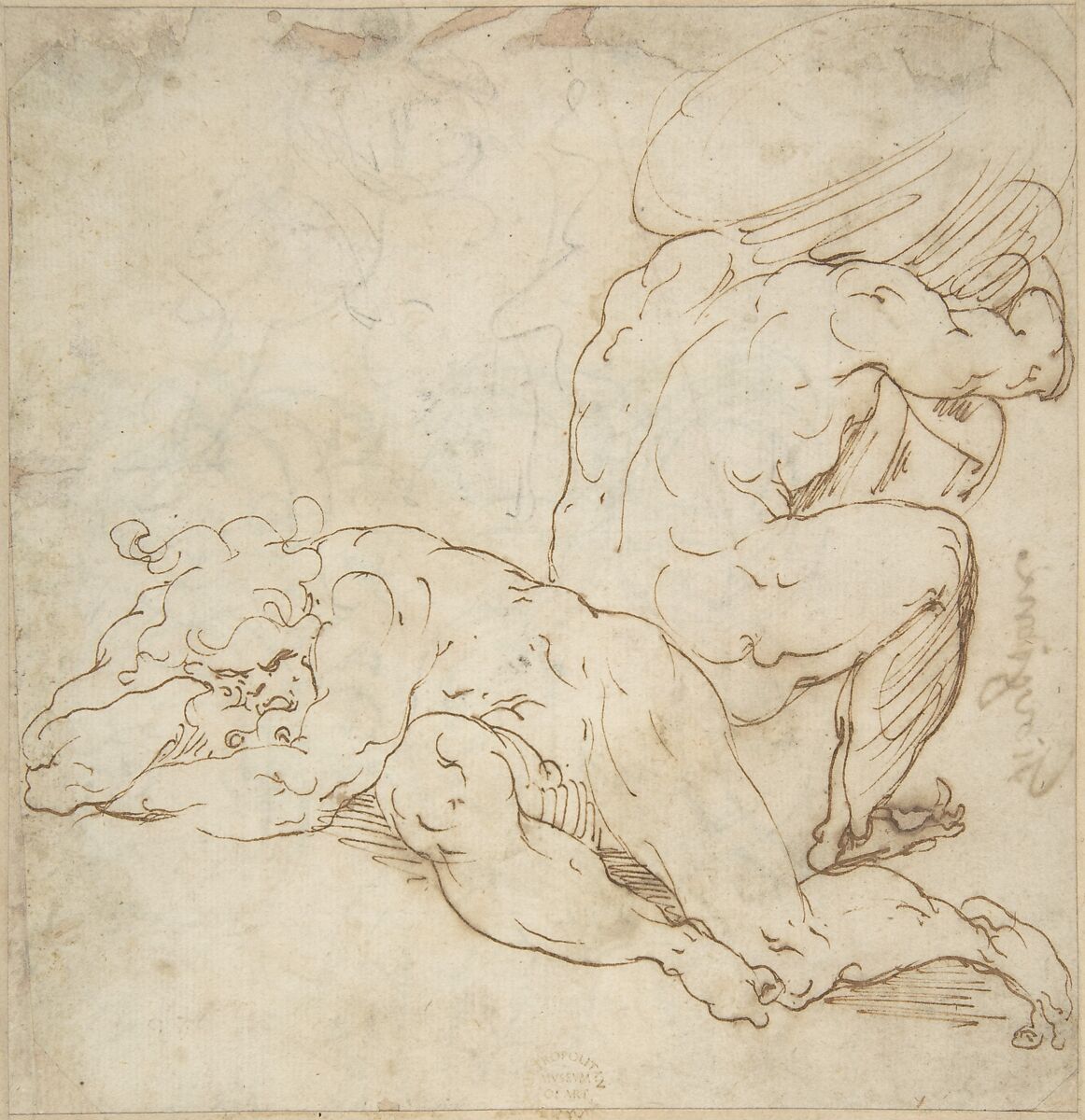Sisyphus and Tantalus, Anonymous, Italian, 16th century (Italian, active Central Italy, ca. 1550–1580), Pen and brown ink 