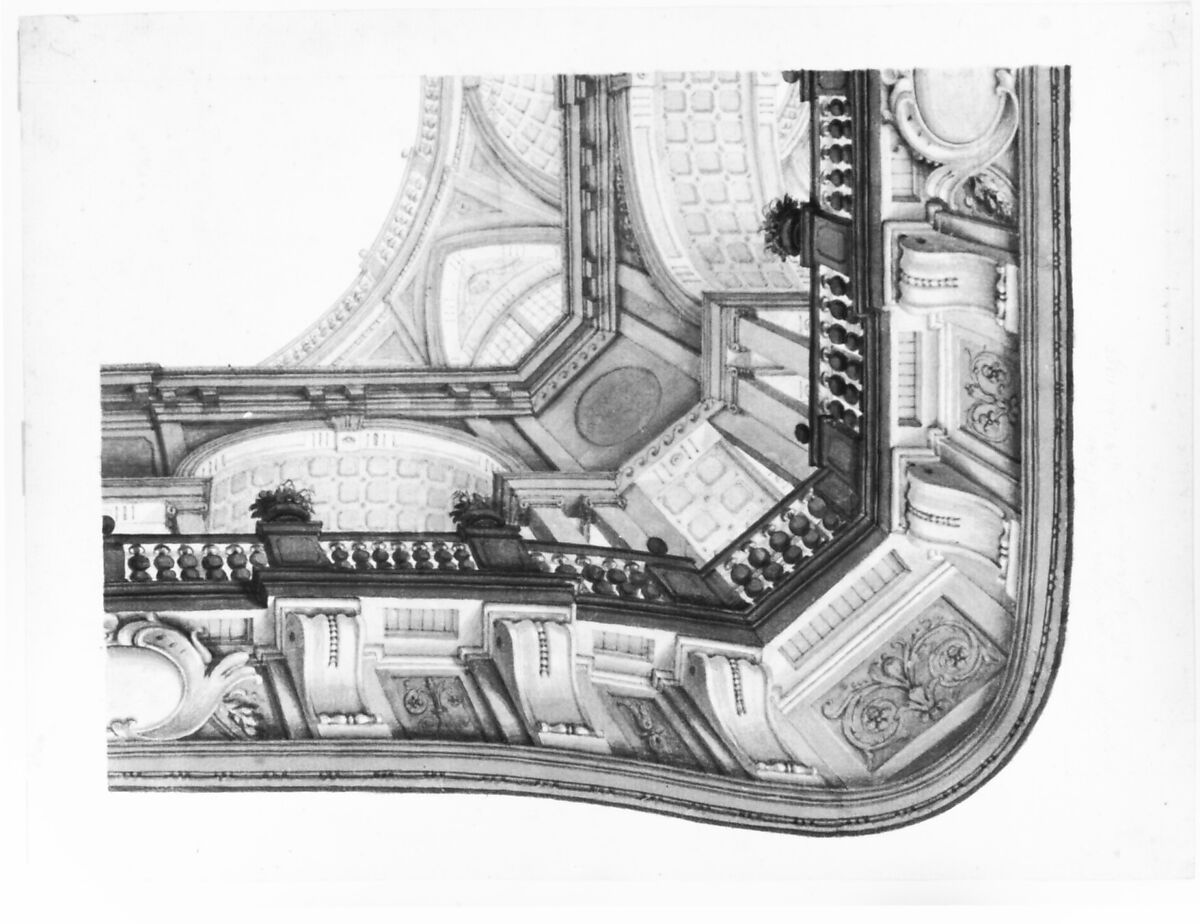Design for a Ceiling, Anonymous, Italian, 18th or early 19th century, Brush with brown, gray, and pale red wash, over graphite