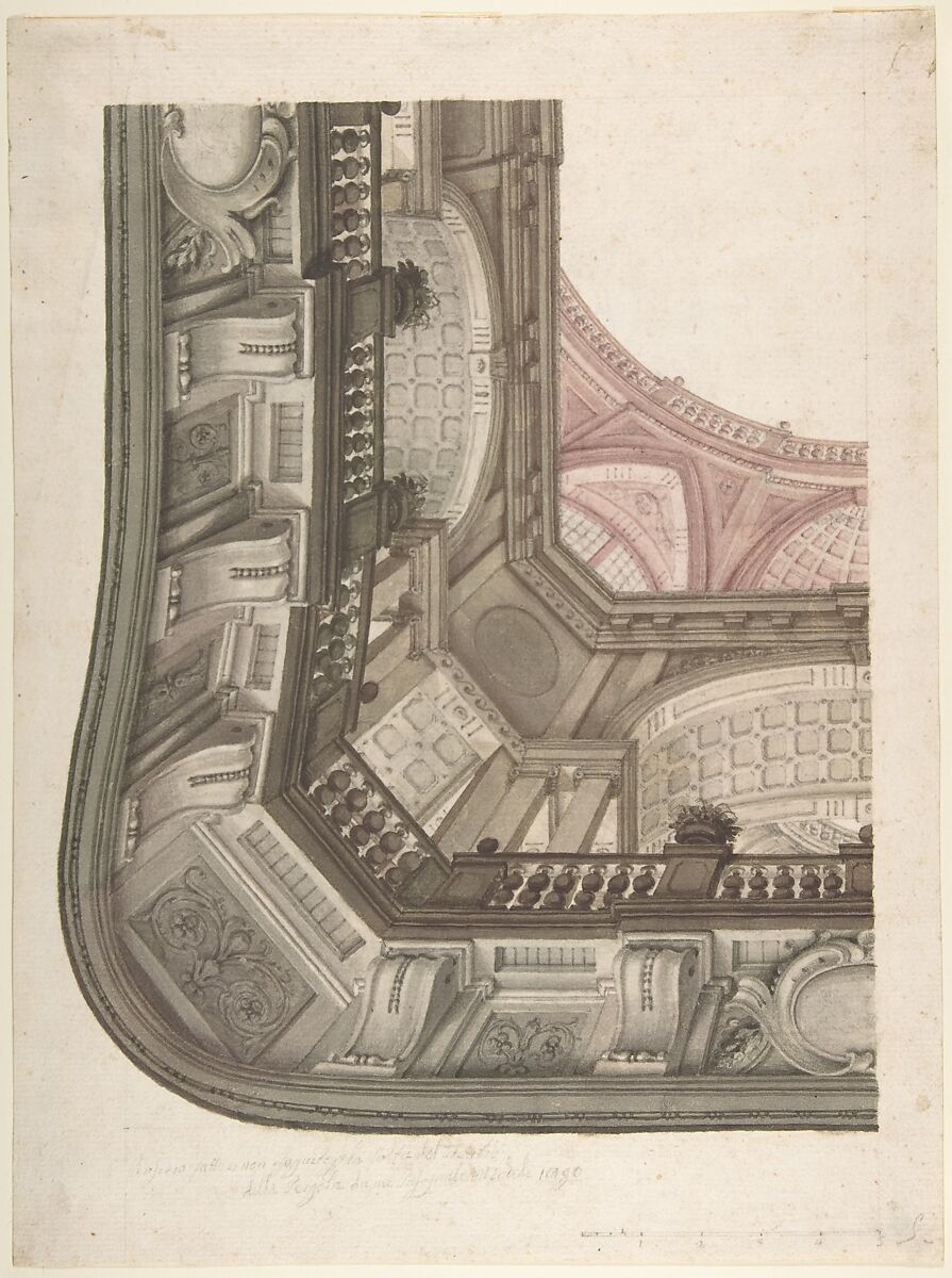 Design for a Ceiling, Anonymous, Italian, 18th or early 19th century, Brush with brown, gray, and pale red wash, over graphite 
