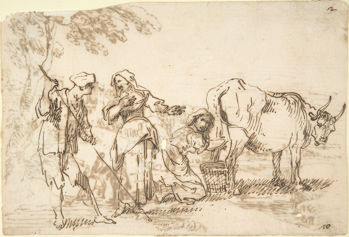 Rustic Scene (recto); Landscape (verso), Anonymous, Italian, 17th century, Pen and brown ink 
