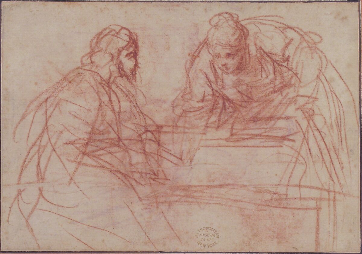 Christ and the Woman of Samaria, Anonymous, Italian, Venetian, 15th to 16th century, Red chalk