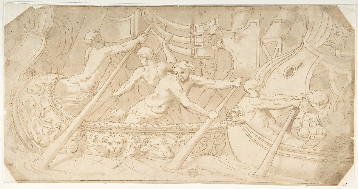 Roman Galley, Anonymous, Italian, 16th century (Italian, active Central Italy, ca. 1550–1580), Pen and brown ink, brown wash 