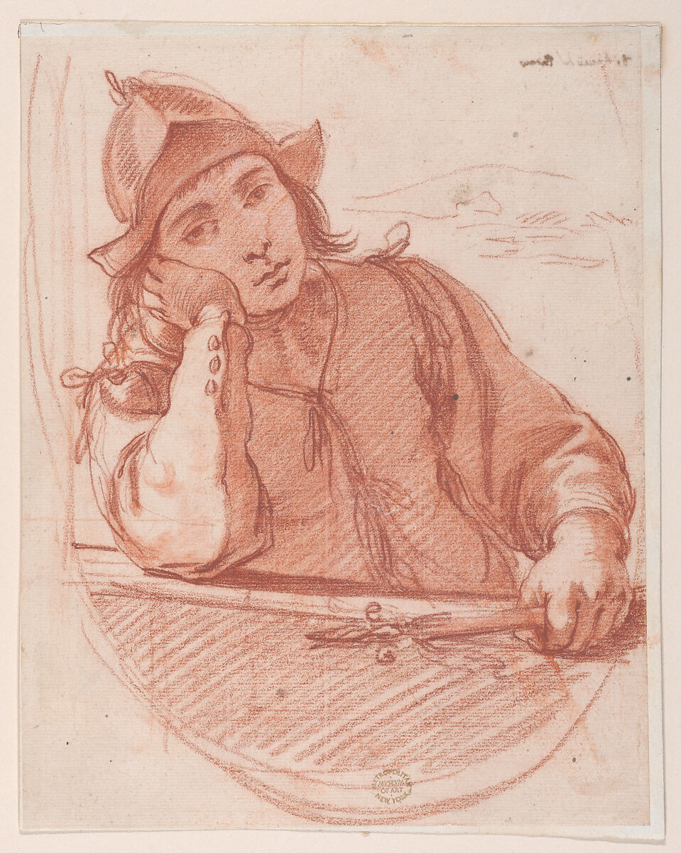 Soldier Resting his Head on his Elbow, Anonymous near Giuseppe Maria Crespi (Italian, Bologna 1665–1747 Bologna), Red chalk 
