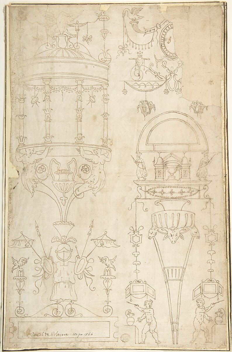 Wall Decoration, Anonymous, Italian, 16th century (Italian, active Central Italy, ca. 1550–1580), Pen and brown ink 