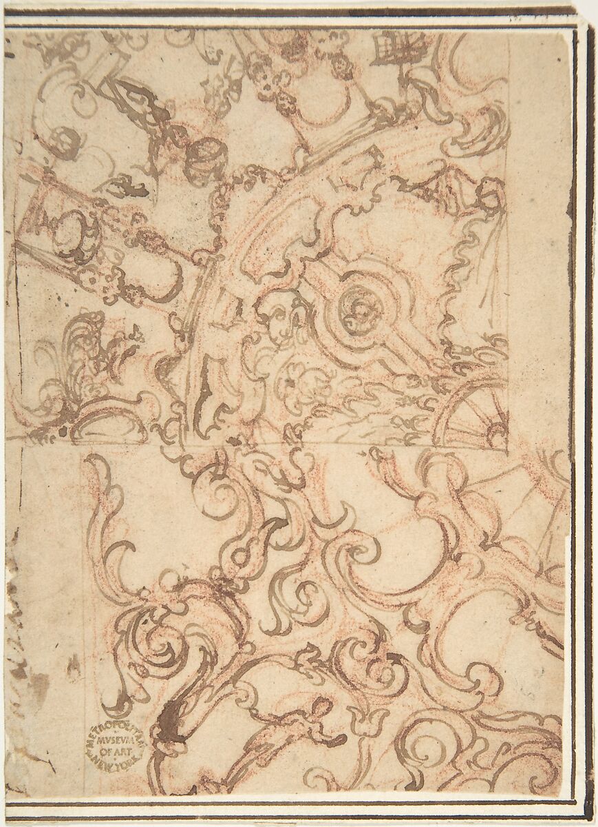 Ceiling Decoration, Anonymous, Italian, 16th century (Italian, active Central Italy, ca. 1550–1580), Pen and brown ink over red chalk 