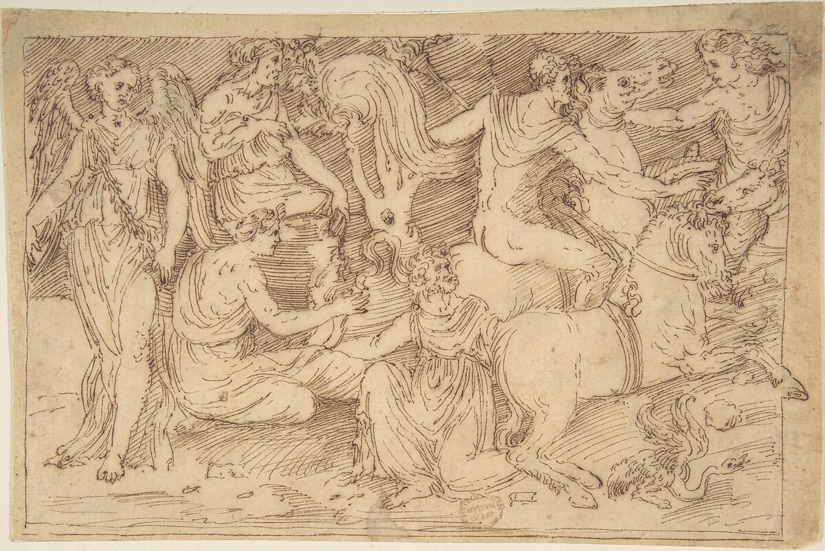 Drawing of Bas-Relief, Anonymous, Italian, 16th century (Italian, active Central Italy, ca. 1550–1580), Pen and brown ink on tracing paper 