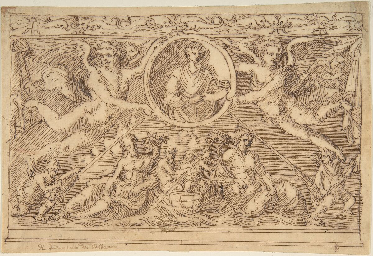 Sarcophagus, Anonymous, Italian, 16th century (Italian, active Central Italy, ca. 1550–1580), Pen and brown ink 