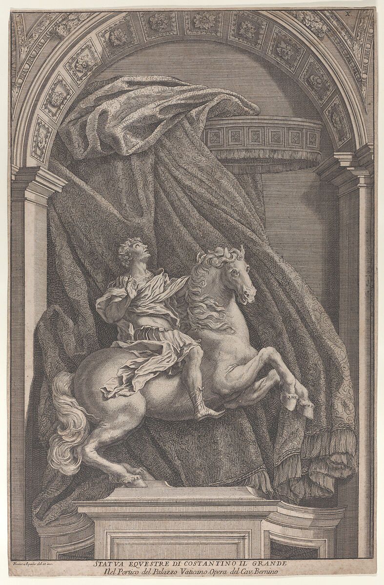Equestrian Statue of Constantine the Great, Francesco Faraone Aquila (Italian, Palermo 1676–1740 Rome), Etching