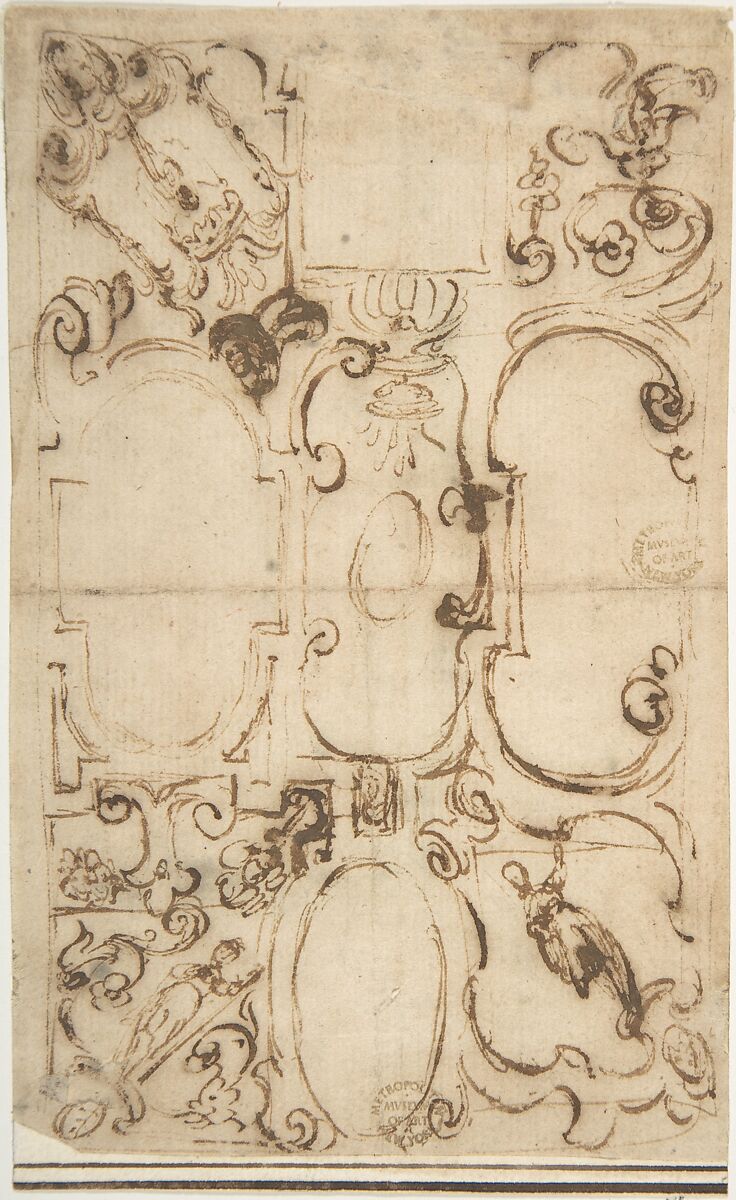 Sketch for Ceiling Decoration, Anonymous, Italian, 16th century (Italian, active Central Italy, ca. 1550–1580), Pen and brown ink 