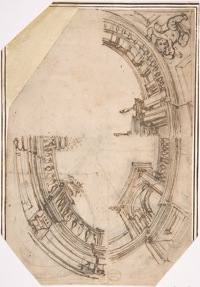 Sketch for a Ceiling, Anonymous, Italian, 16th century (Italian, active Central Italy, ca. 1550–1580), Pen and brown ink 