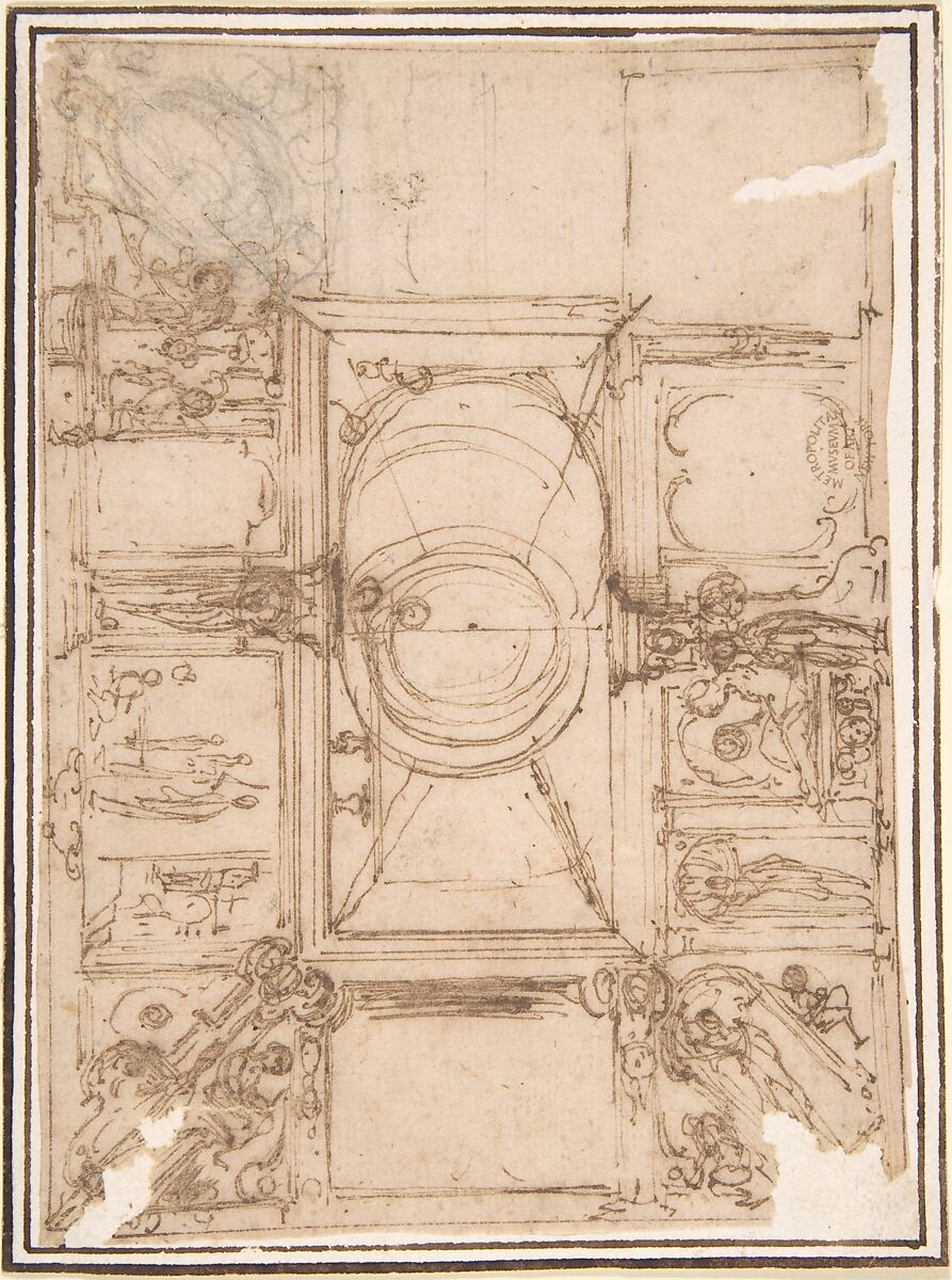 Project for Ceiling Decoration, Anonymous, Italian, 16th century (Italian, active Central Italy, ca. 1550–1580), Pen and brown ink 