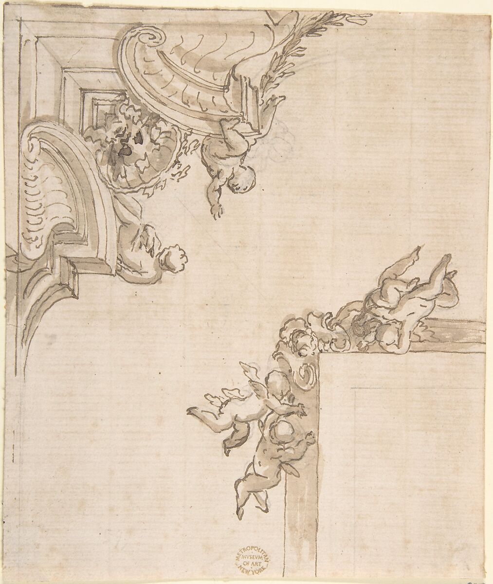 Ceiling Decoration, Anonymous, Italian, 17th century, Pen and brown ink, washed 