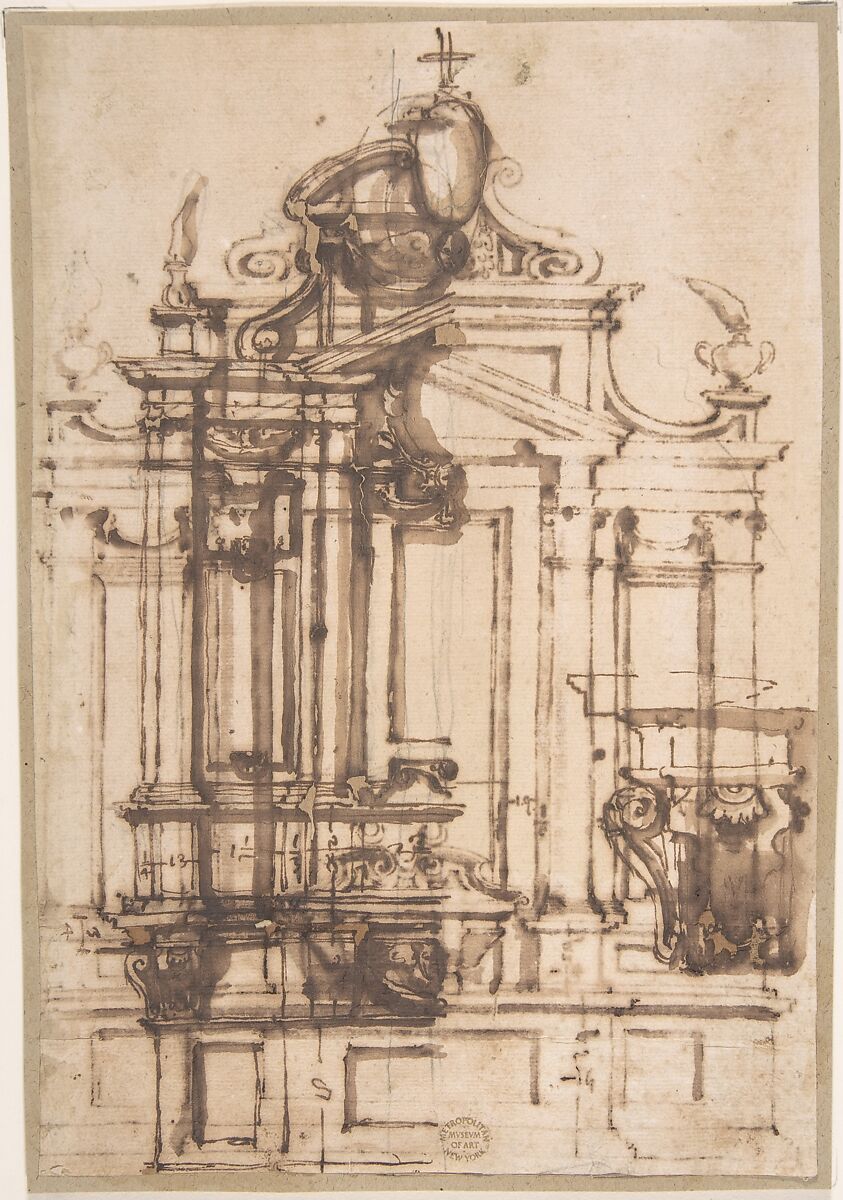 Architectural Drawing, Anonymous, Italian, 16th century (Italian, active Central Italy, ca. 1550–1580), Pen and brown ink, washed 