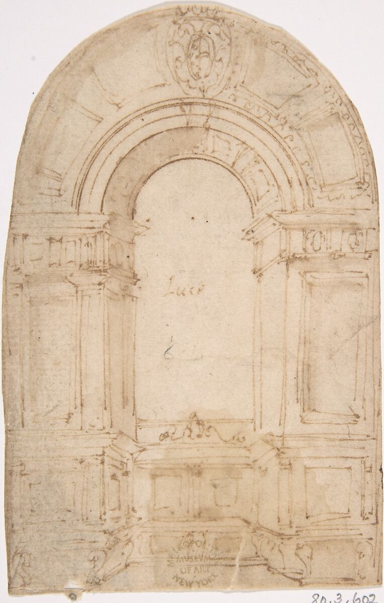 Design for Window, Anonymous, Italian, 16th century (Italian, active Central Italy, ca. 1550–1580), Pen and brown ink 