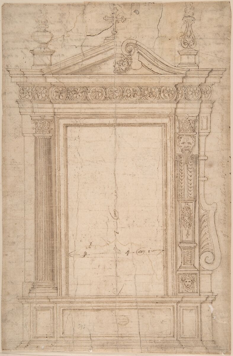 Altar Frame, Anonymous, Italian, 16th century (Italian, active Central Italy, ca. 1550–1580), Pen and brown ink, washed 