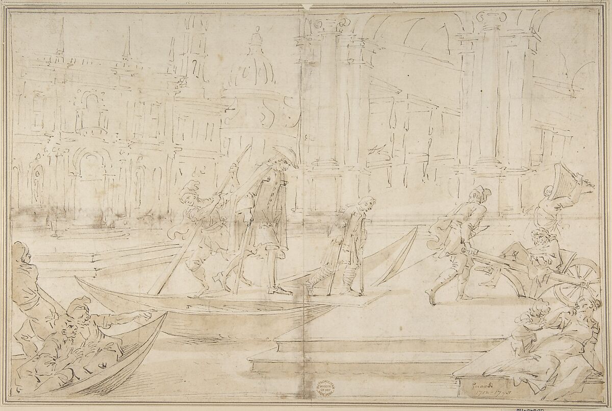 Venetian Scene, Anonymous, Italian, Venetian, 18th century, Pen and brown ink, washed 