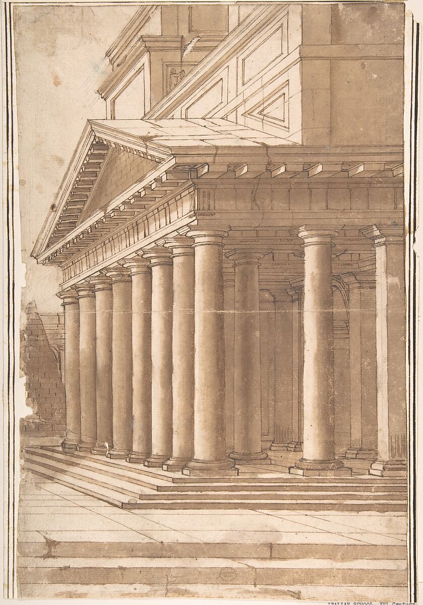 Portico, Anonymous, Italian, 16th century (Italian, active Central Italy, ca. 1550–1580), Pen and brown ink, washed 