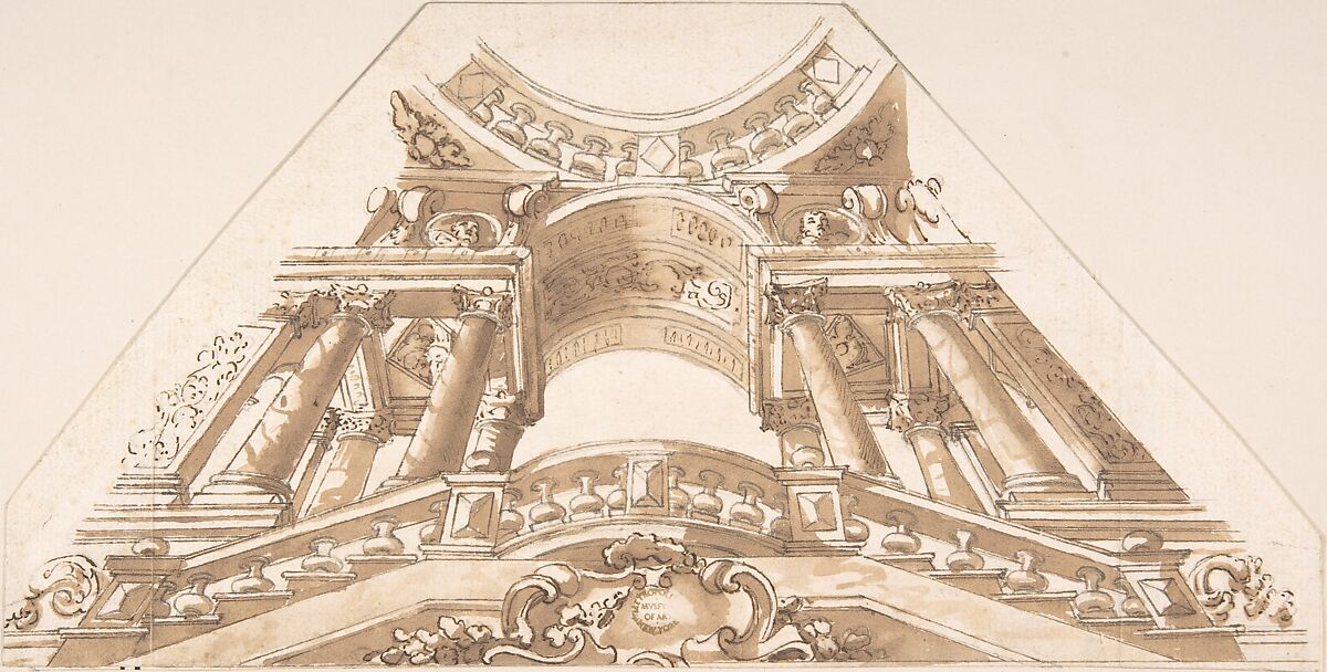 Sketch for Ceiling Panel, Anonymous, Italian, 16th century (Italian, active Central Italy, ca. 1550–1580), Pen and brown ink, washed 
